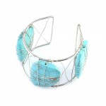Organic Turquoise Stone Silver Wire Wrapped Cuff